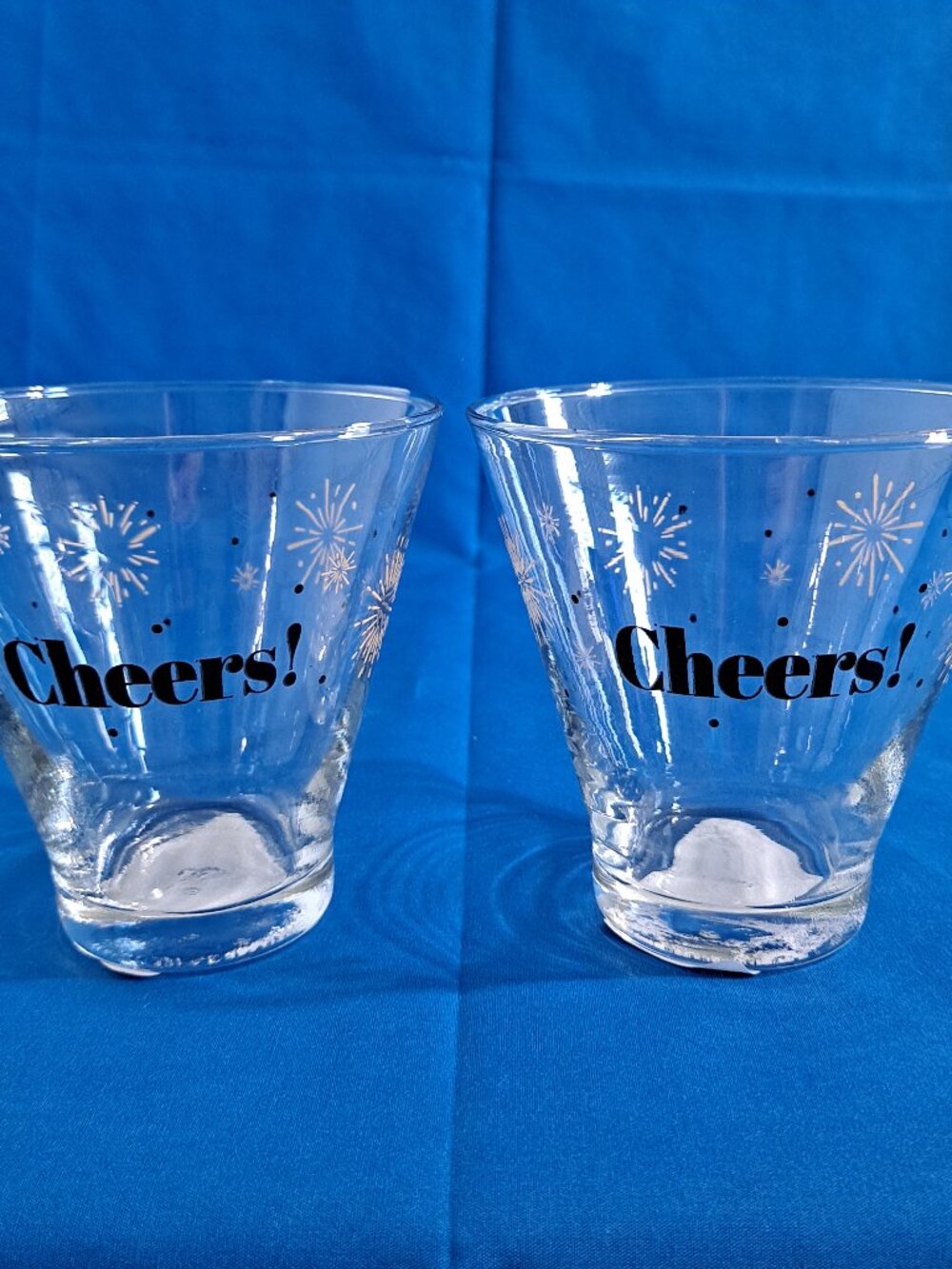 Set 2 New "CHEERS" Stemless MARTINI GLASSES Royal Norfolk Cocktail Champagne